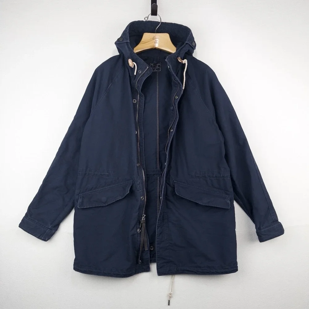 Vintage Abercrombie Fitch Hooded Utility Field Jacket Men's M Blue Full Zip